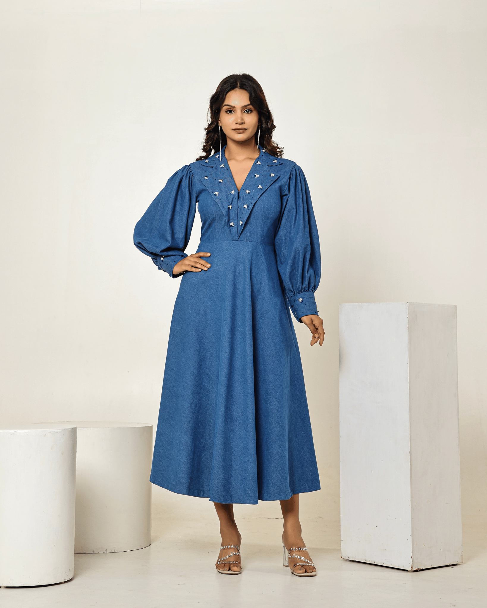 navy blue dress for baby girl INSPIRE CHIC Women's Sleeveless Square Neck Cute Swing A-Line Midi Denim  Dresses Large Blue main image 1
