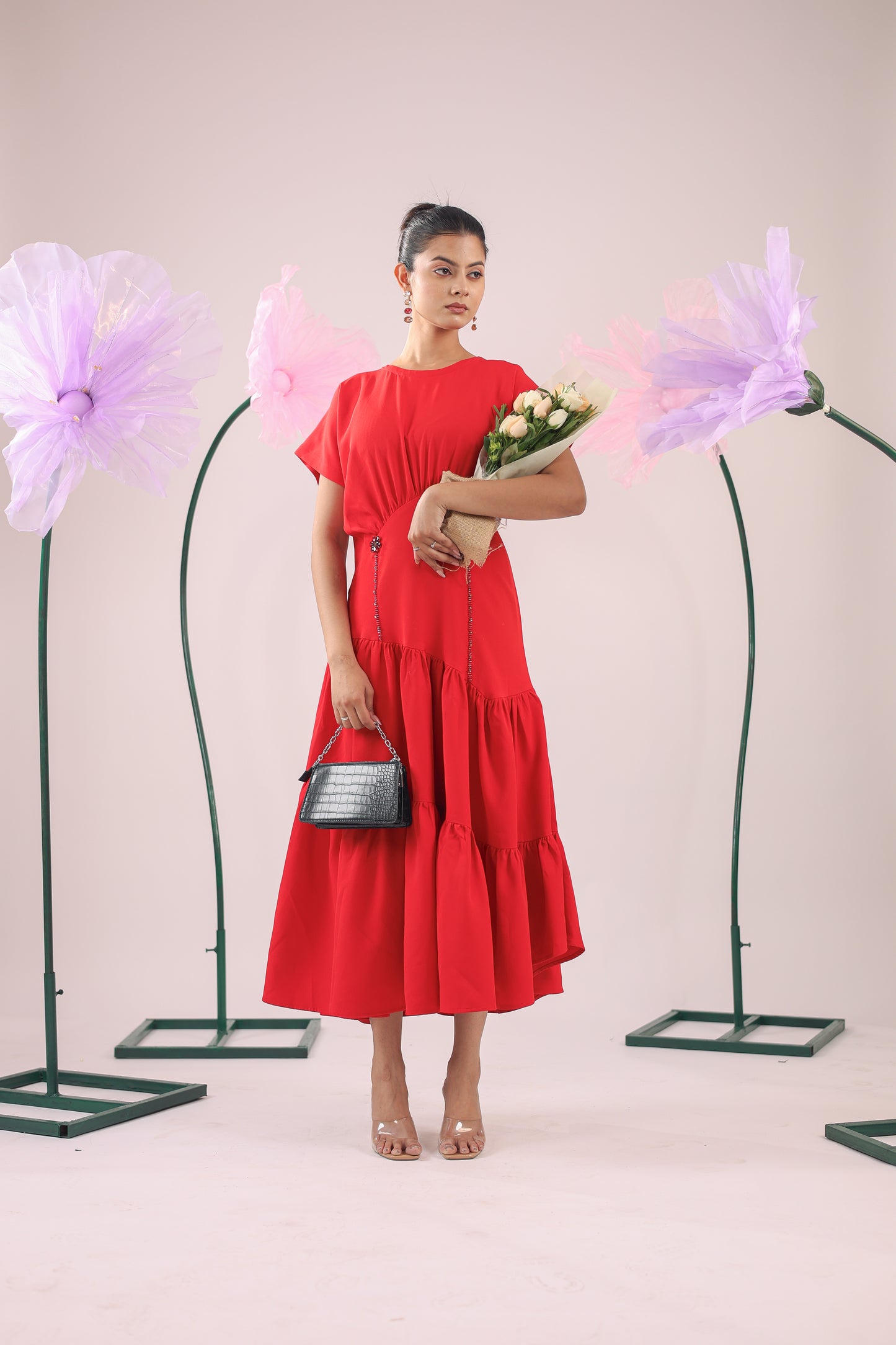 The Red Rose Flared Midi Dress