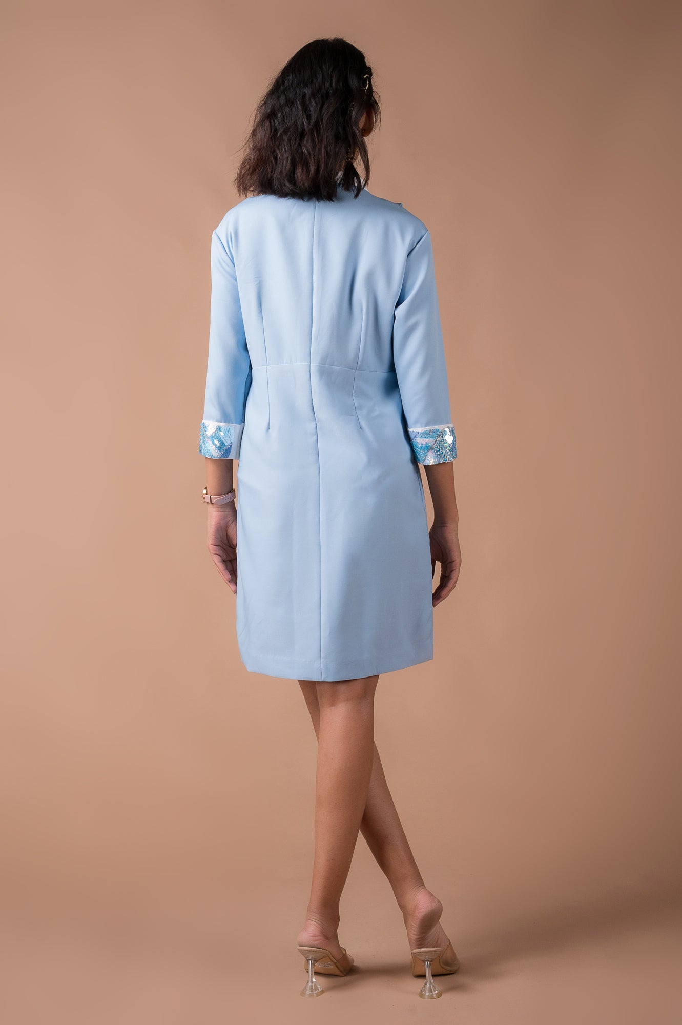The White And Blue Pleated Mini Dress