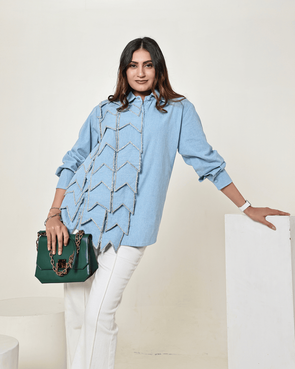 The Light Denim 3D Panel Stone Embellished Shirt