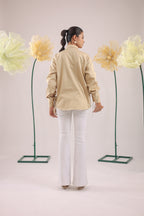 The Beige Floral Embellishment with Pocket and Gathered Sleeves