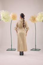 The  Brown Beige Midi Cotton Dress With Pockets