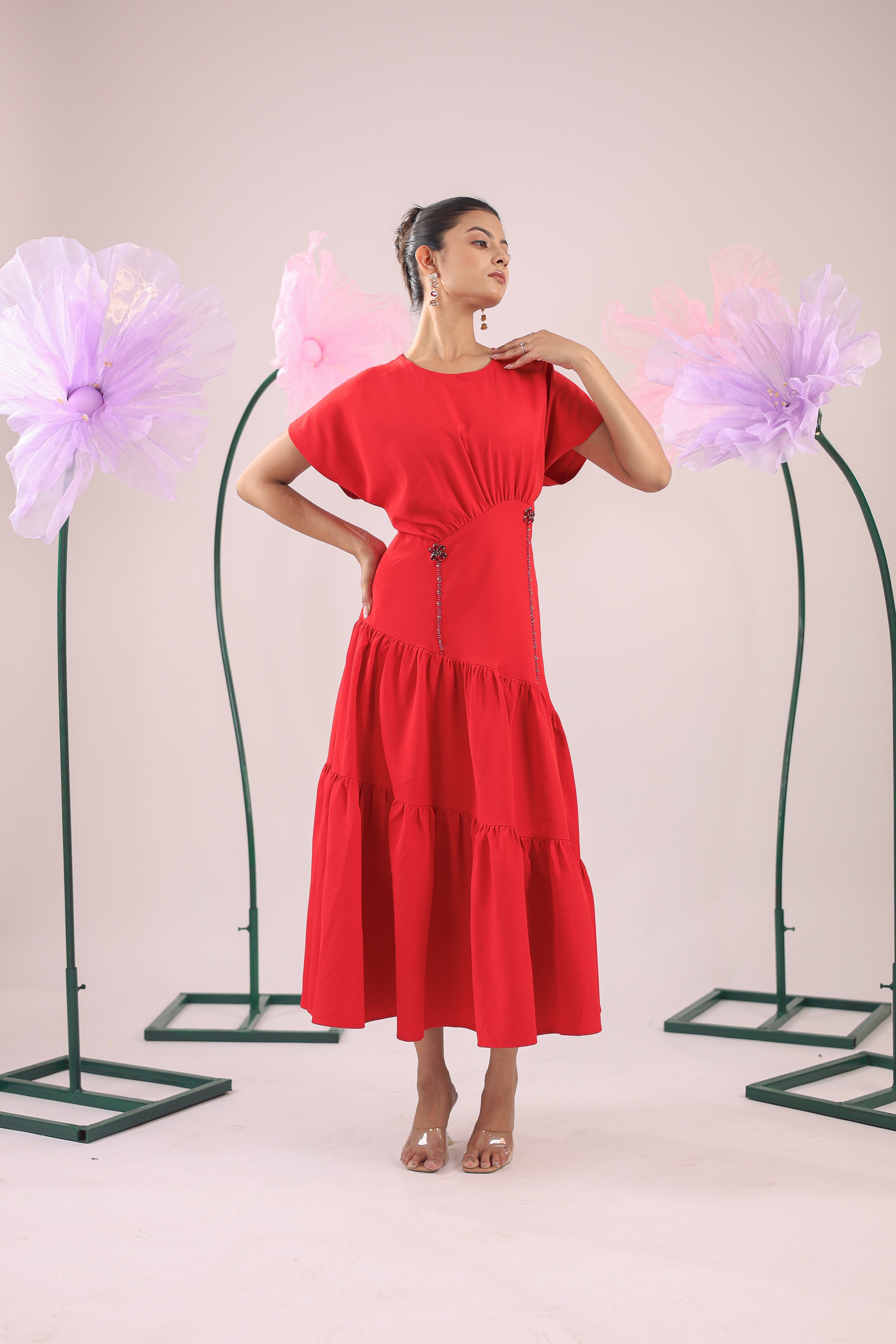 The Red Rose Flared Midi Dress