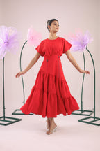 The Red Rose Flared Midi Dress