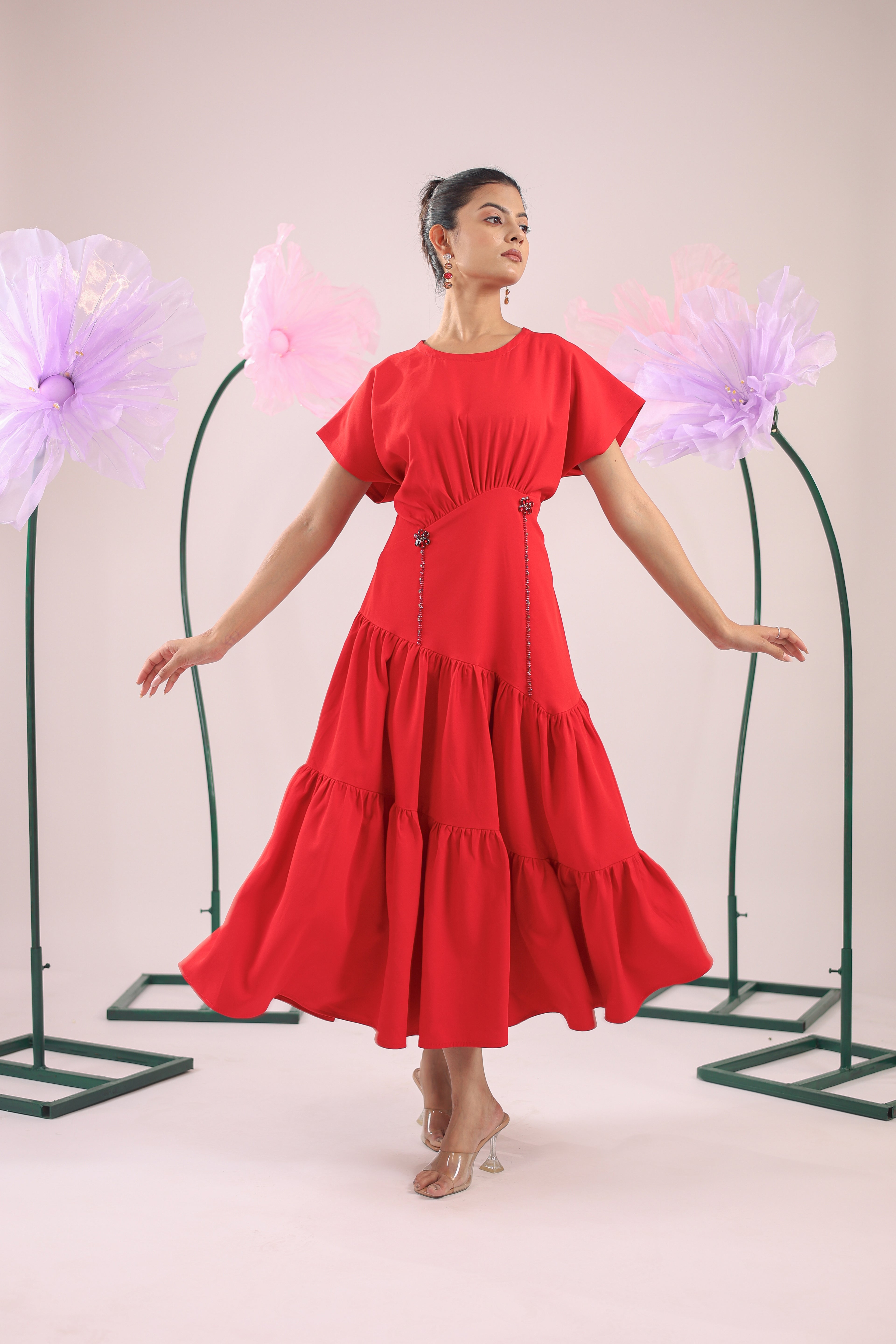 The Red Rose Flared Midi Dress