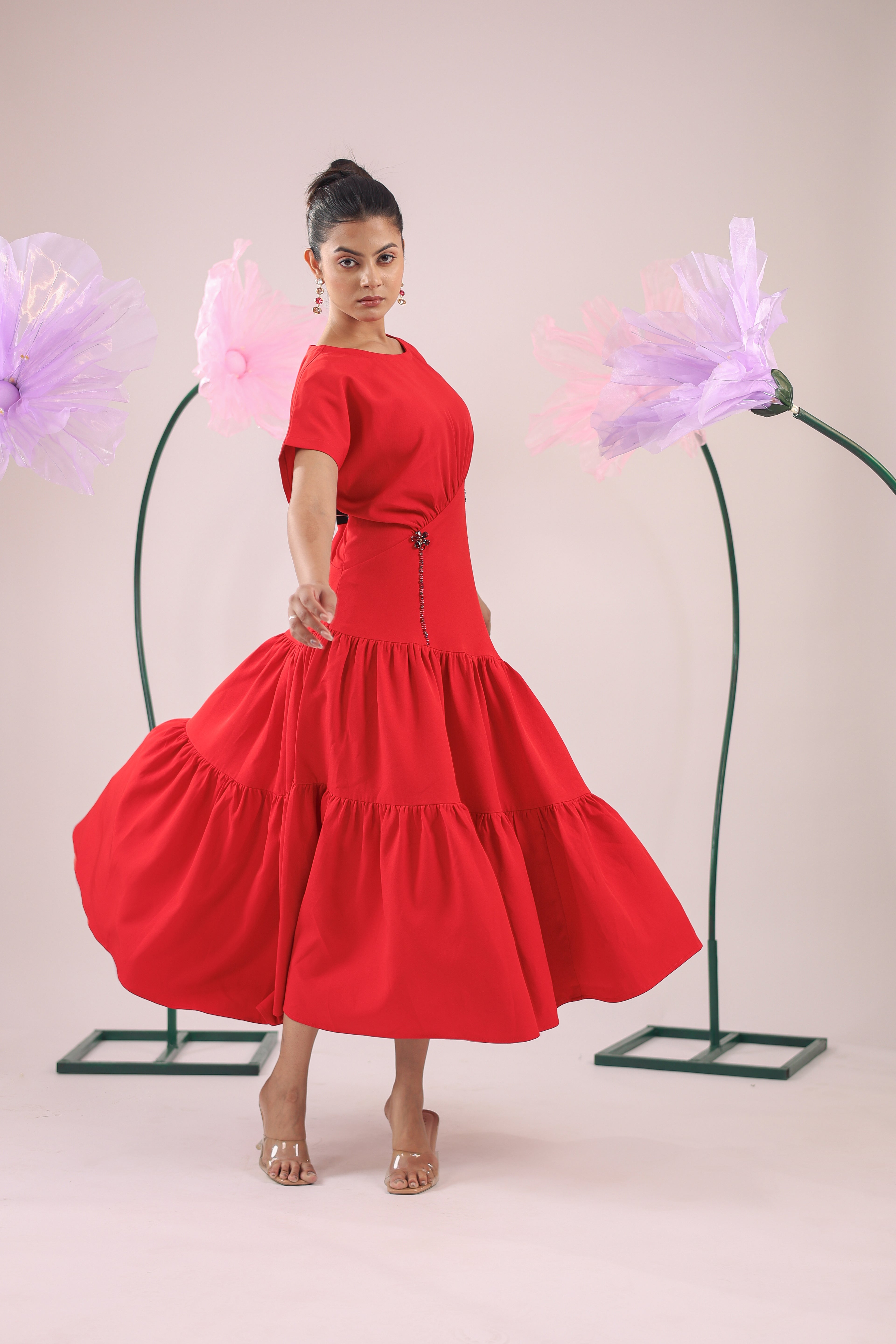 The Red Rose Flared Midi Dress