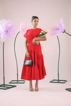 The Red Rose Flared Midi Dress
