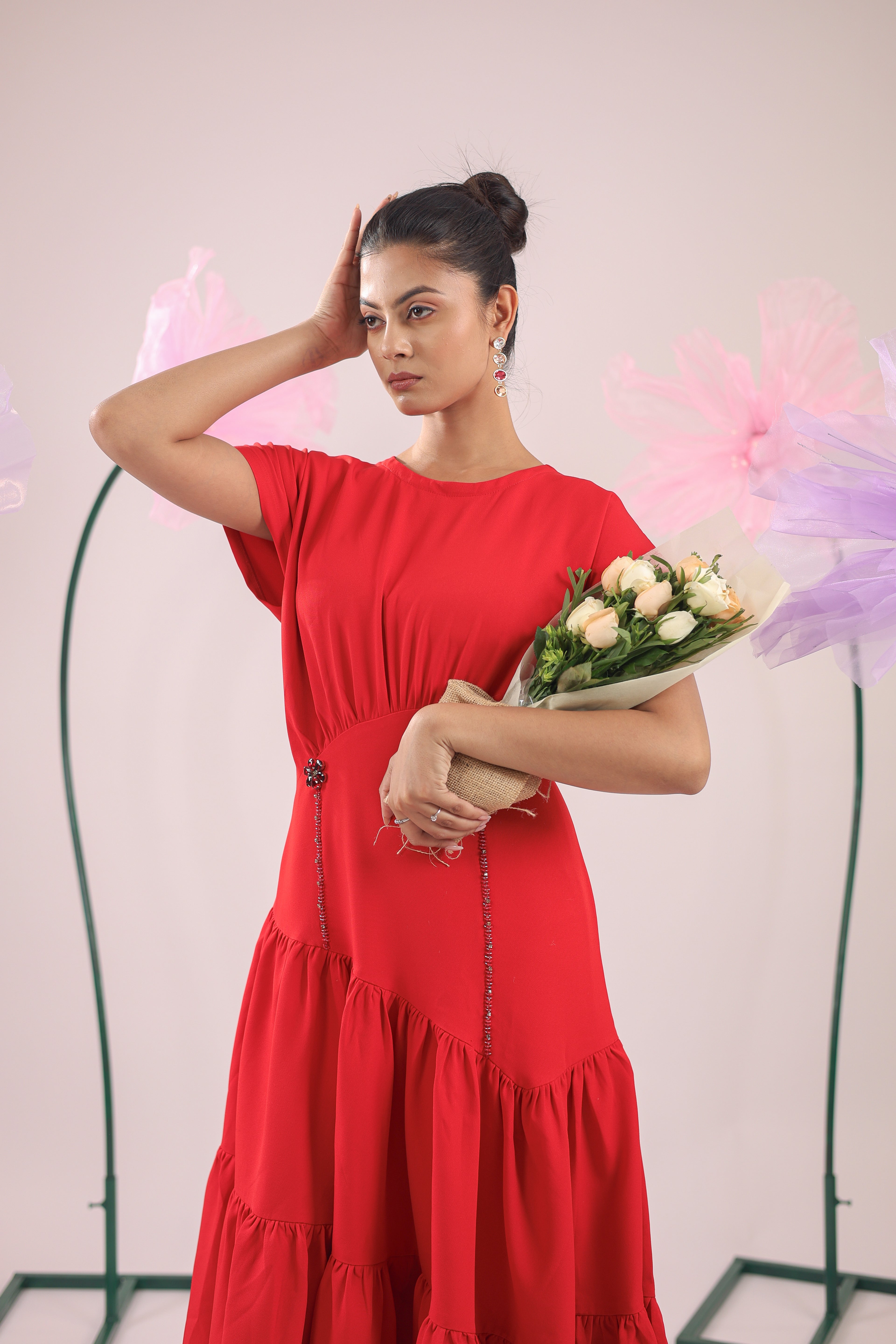 The Red Rose Flared Midi Dress