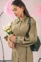 The Olive Green Embellished A-line Midi Dress
