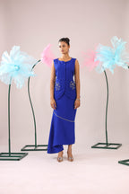 The Royal Blue Floral Stone Embellished Vest With Asymmetrical Skirt Set
