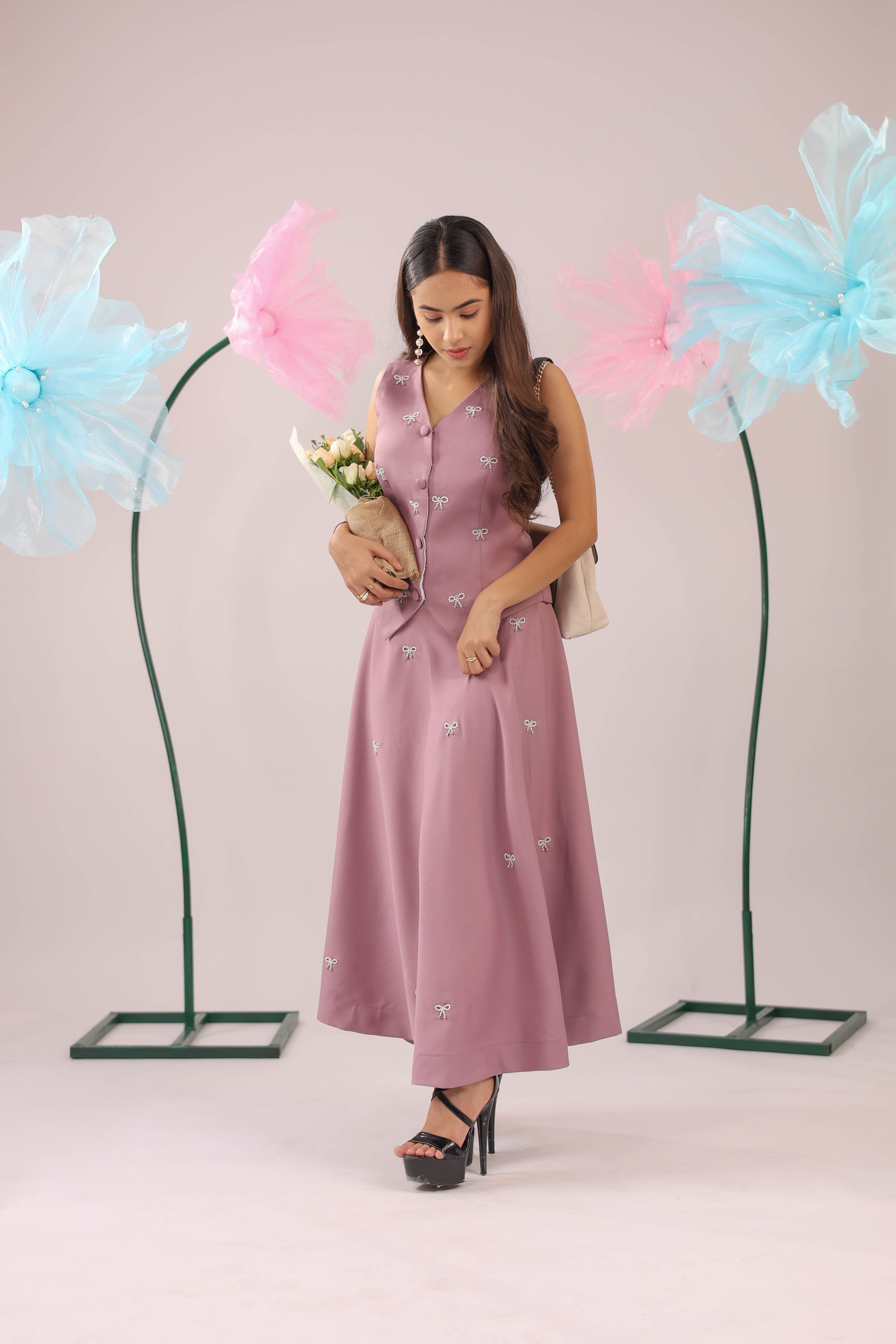 The Dirty Pink Bow Vest and Skirt Set