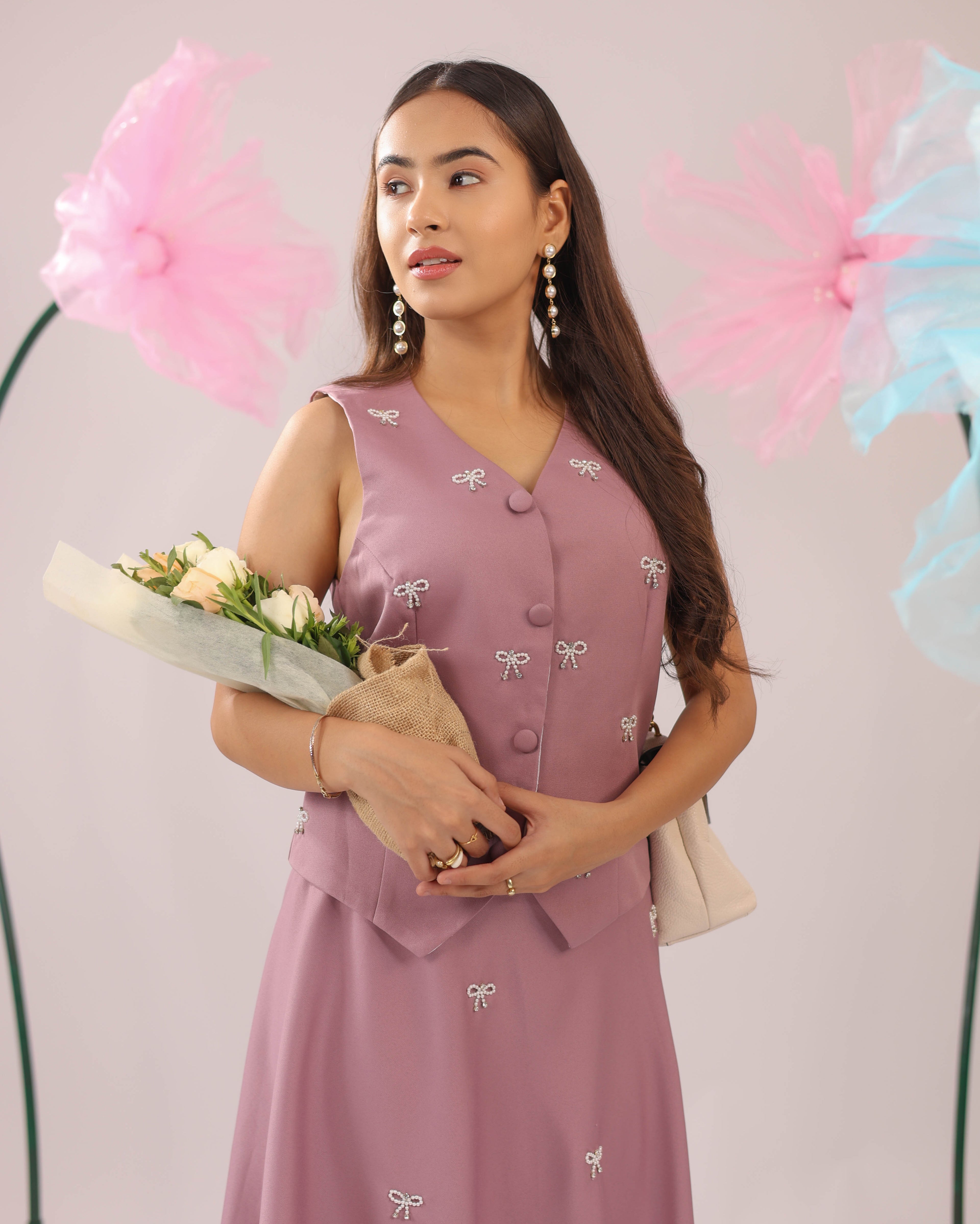 The Dirty Pink Bow Vest and Skirt Set