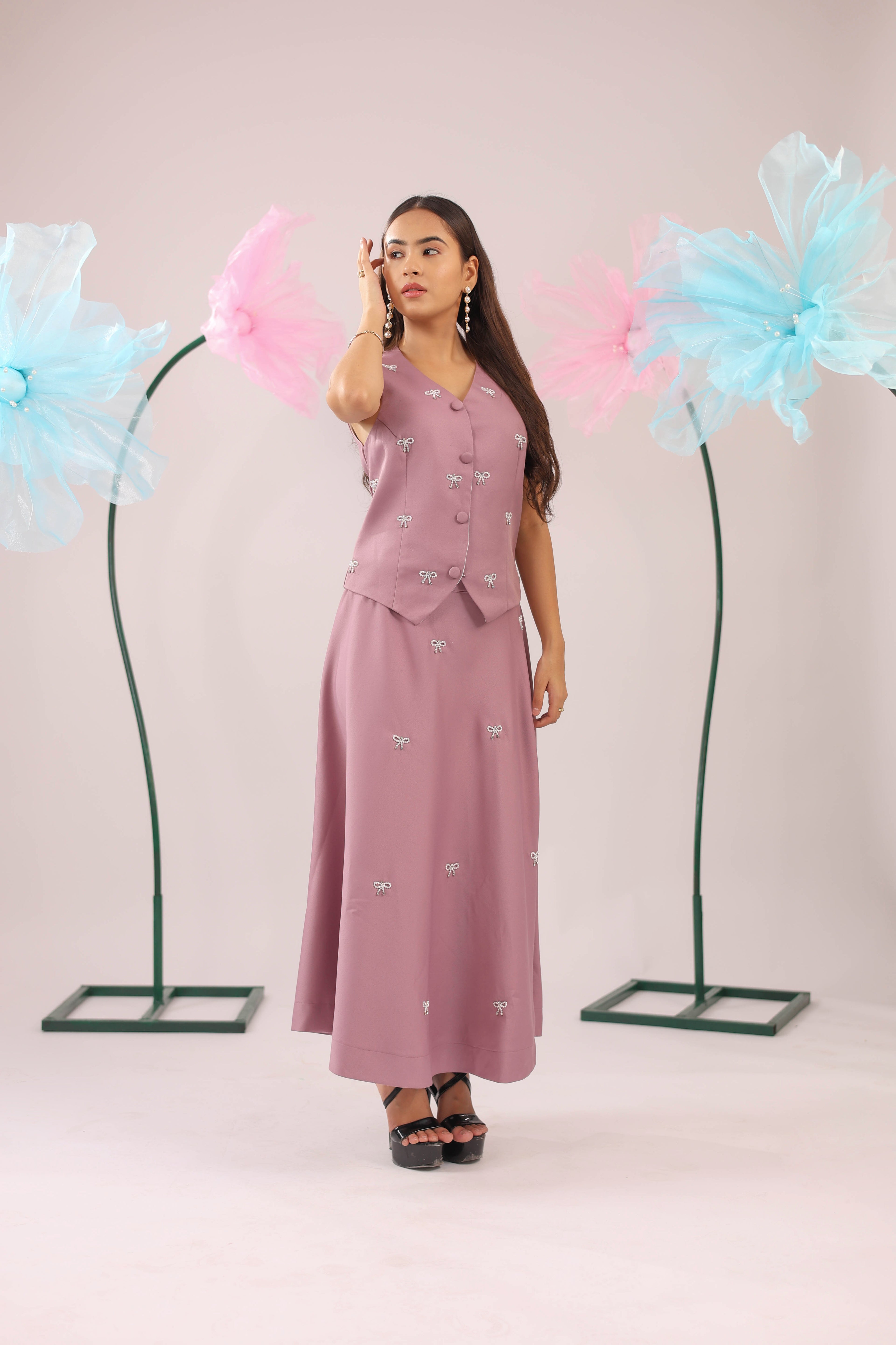 The Dirty Pink Bow Vest and Skirt Set