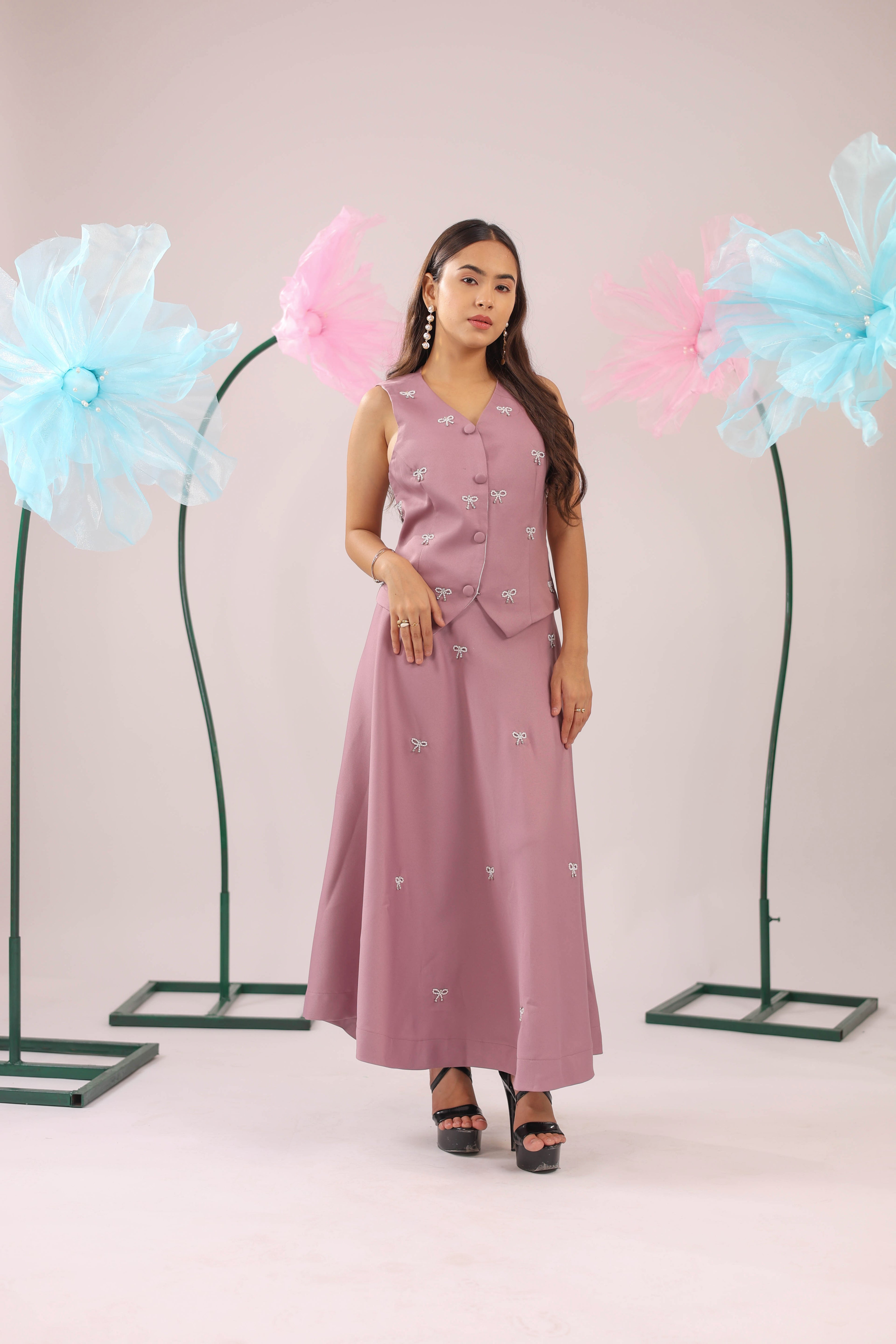 The Dirty Pink Bow Vest and Skirt Set