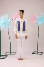 The White and Purple Stone Tassel Crape Shirt