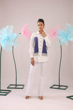 The White and Purple Stone Tassel Crape Shirt