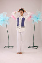 The White and Purple Stone Tassel Crape Shirt