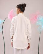 The White and Purple Stone Tassel Crape Shirt