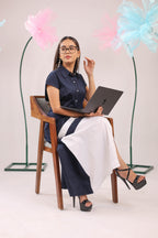 The Navy and White Colour Block Midi Cotton Dress