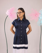 The Navy and White Colour Block Midi Cotton Dress