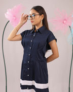 The Navy and White Colour Block Midi Cotton Dress
