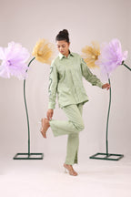 The Mint Green Heart Sleeve Embellished Cotton Shirt