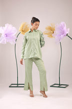 The Mint Green Heart Sleeve Embellished Cotton Shirt