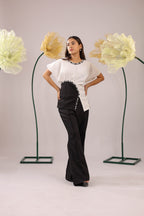 The White And Black Embellished Drape Co-ord Set