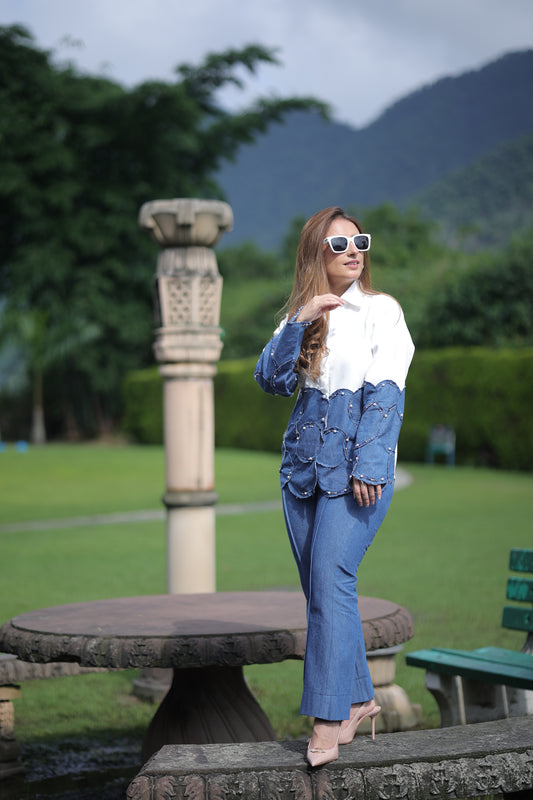 The Scallop Denim Embellished Co-ord Set