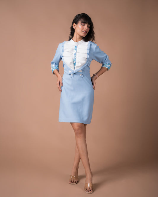 The White And Blue Pleated Mini Dress