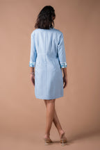 The White And Blue Pleated Mini Dress