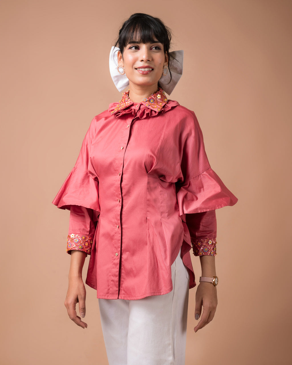 The Salmon Pleated Shirt