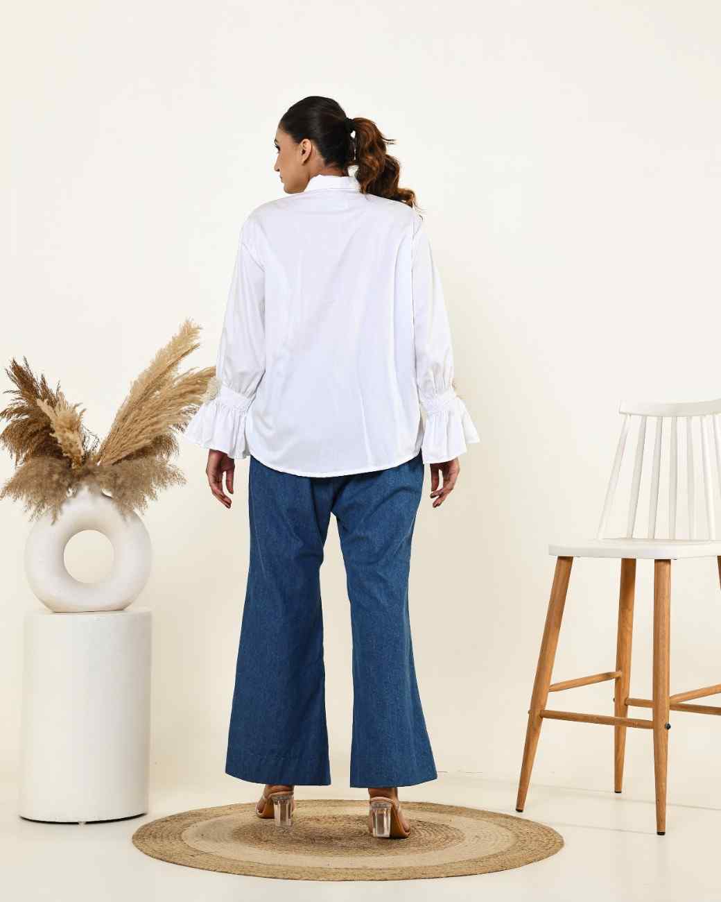 White Denim Panel Shirt