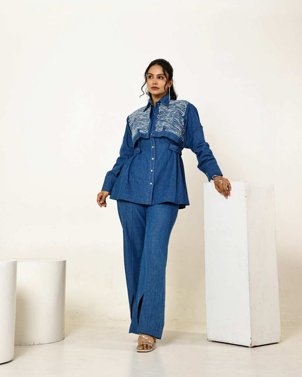 The Dark Denim Flap Embellished A-Line Shirt