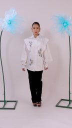 The White Floral Pleated Cotton Shirt