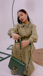 The Olive Green Embellished A-line Midi Dress