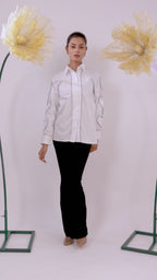 The White Heart Sleeve Cotton Shirt with Wide Placket