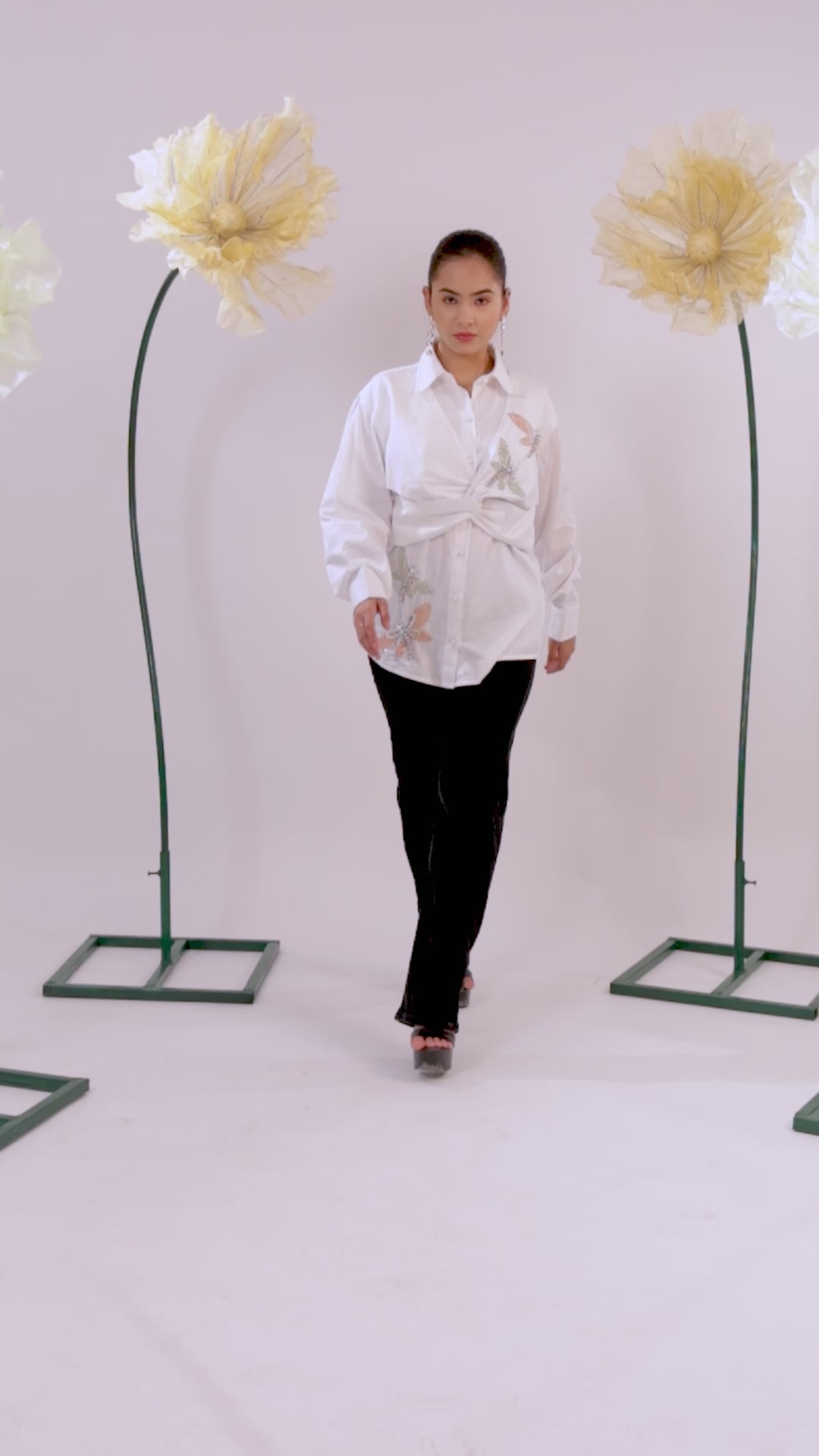 The White Knot Cotton Shirt with Dragon Fly Embellishments