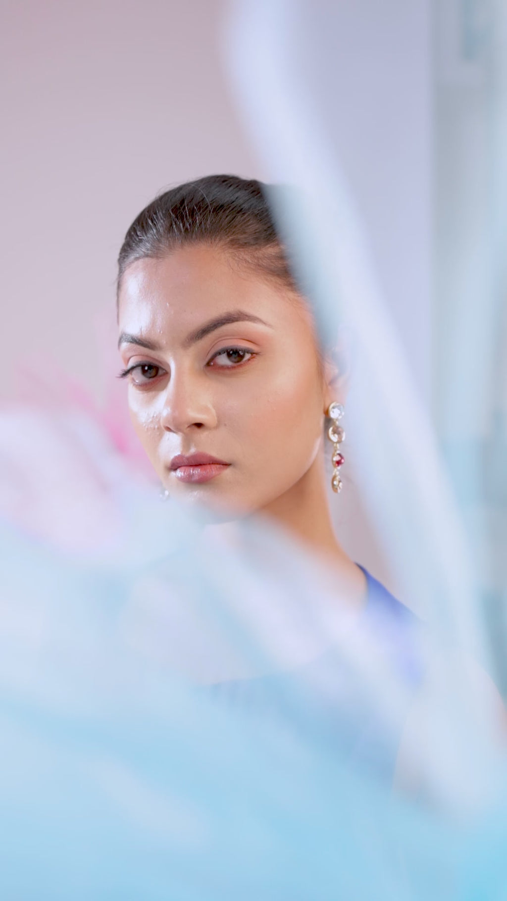 The Royal Blue Floral Stone Embellished Vest With Asymmetrical Skirt Set