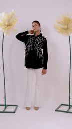 The Black Checks Stone Tassel Crape Shirt