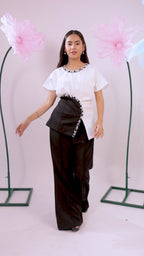 The White And Black Embellished Drape Co-ord Set