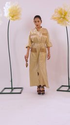 The  Brown Beige Midi Cotton Dress With Pockets