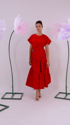 The Red Rose Flared Midi Dress
